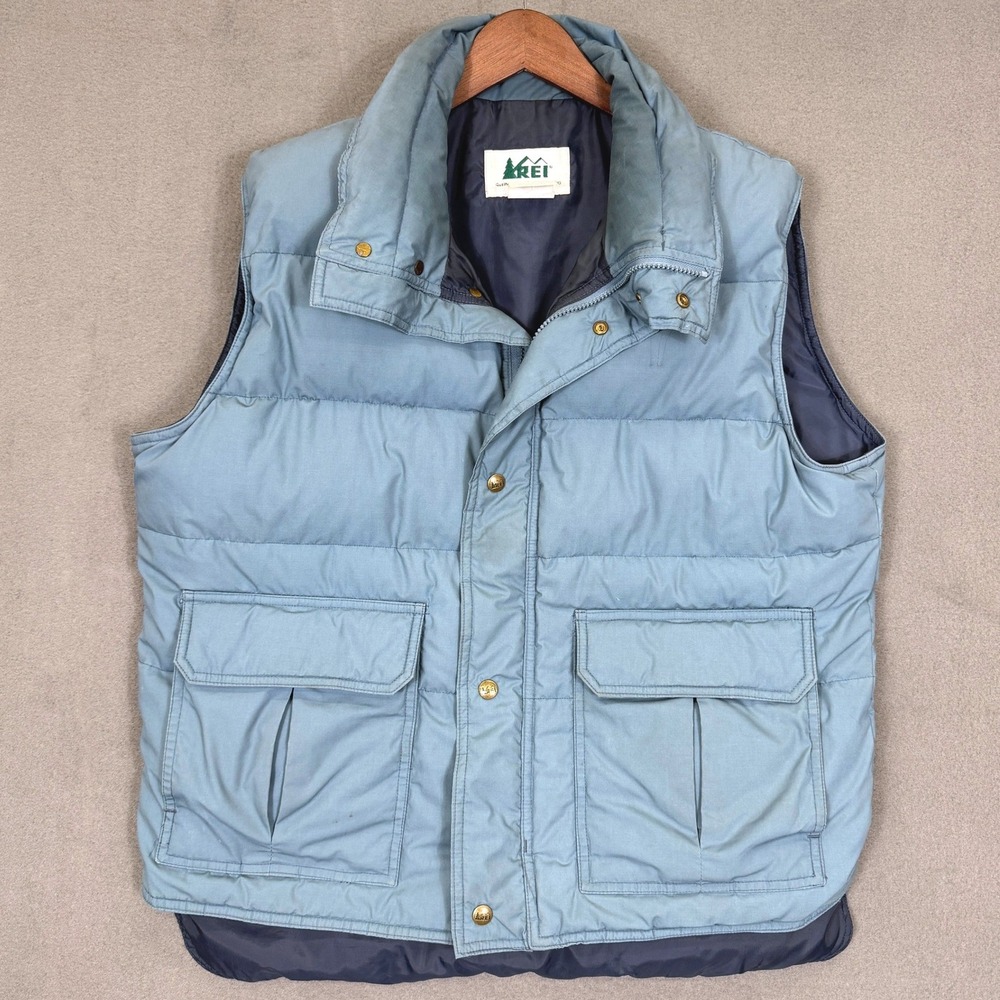 Vintage REI Puffer Vest Men L Blue Goose Down Insulated Gorpcore 80s Puffy